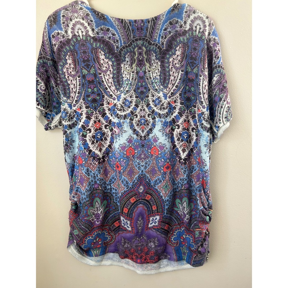 Y2K Simply Emma Women's Short‎ Sleeve Embellished Paisley Top Ruched Plus 1x - Picture 4 of 7